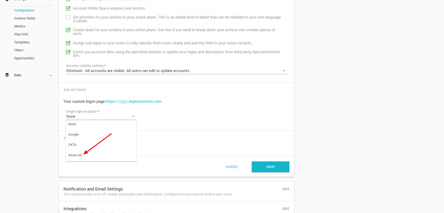 Azure SSO - Current Interface – Kapta Help Center